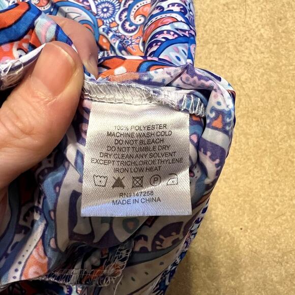 Simply Southern Rain Jacket Blue Paisley Size Large EUC Zipper Hood Colorful - Picture 9 of 9